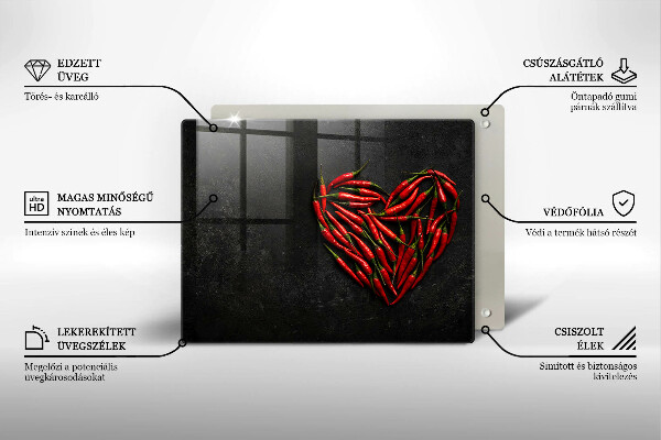 Steklena podloga za rezanje Srce iz čilija