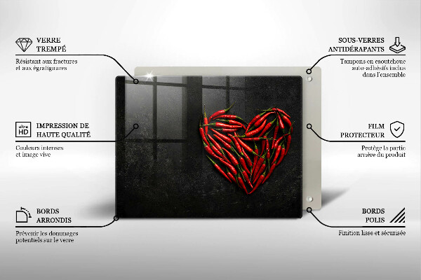 Steklena podloga za rezanje Srce iz čilija