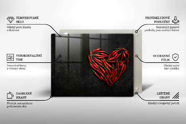 Steklena podloga za rezanje Srce iz čilija