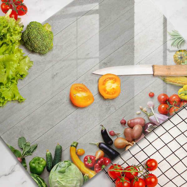 Steklena podloga za rezanje Zelenjava na deskah