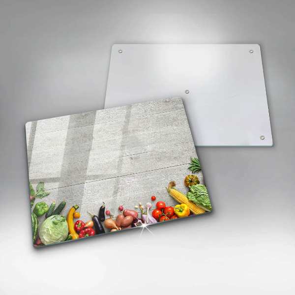 Steklena podloga za rezanje Zelenjava na deskah