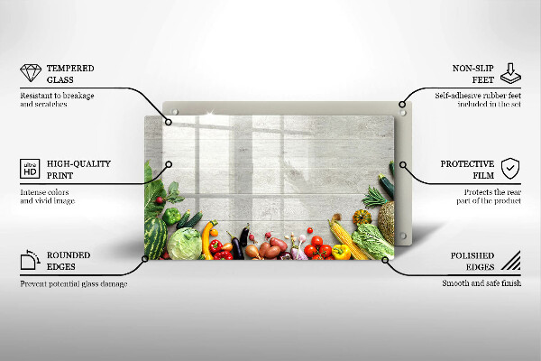 Steklena podloga za rezanje Zelenjava na deskah
