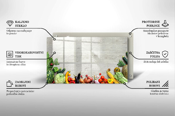 Steklena podloga za rezanje Zelenjava na deskah