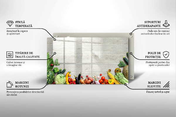 Steklena podloga za rezanje Zelenjava na deskah