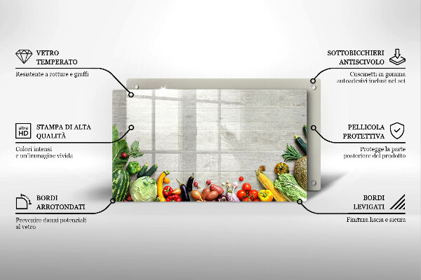 Steklena podloga za rezanje Zelenjava na deskah