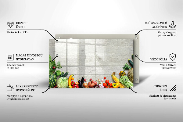 Steklena podloga za rezanje Zelenjava na deskah