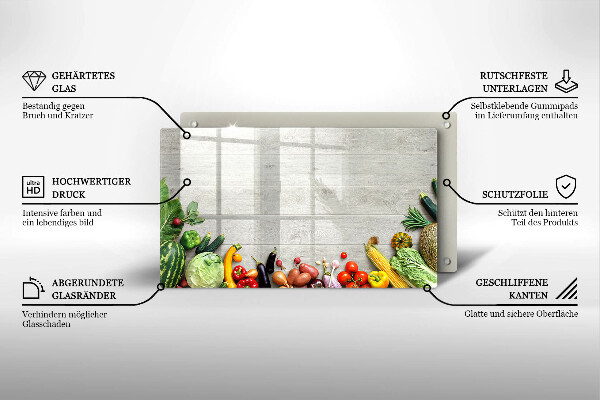 Steklena podloga za rezanje Zelenjava na deskah