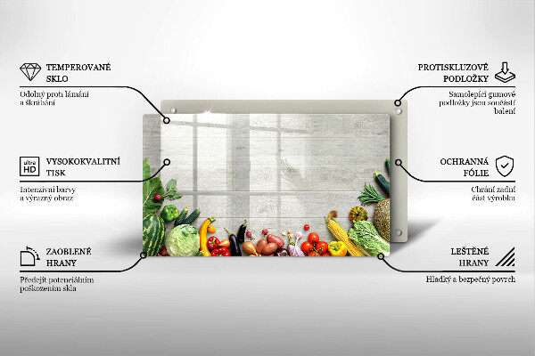 Steklena podloga za rezanje Zelenjava na deskah