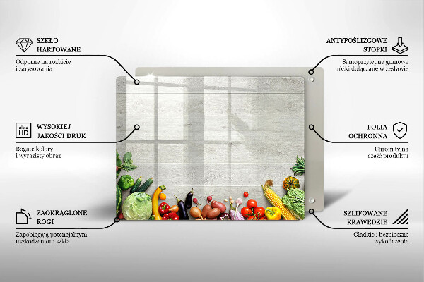 Steklena podloga za rezanje Zelenjava na deskah