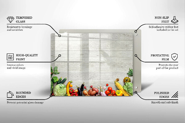 Steklena podloga za rezanje Zelenjava na deskah