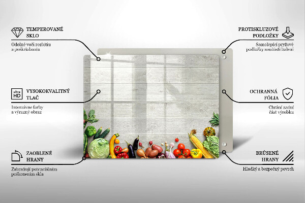 Steklena podloga za rezanje Zelenjava na deskah