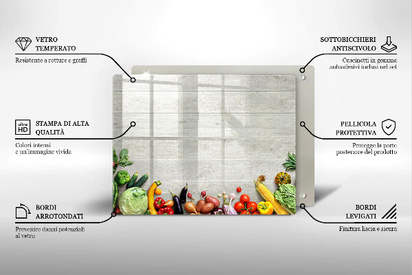 Steklena podloga za rezanje Zelenjava na deskah