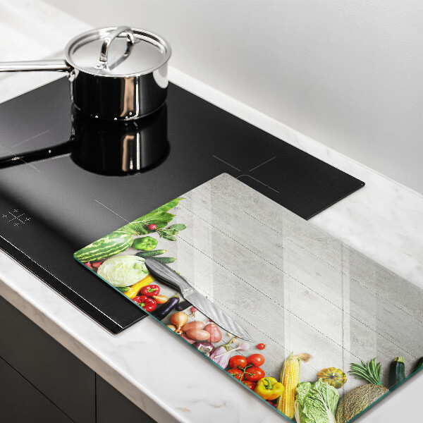 Steklena podloga za rezanje Zelenjava na deskah