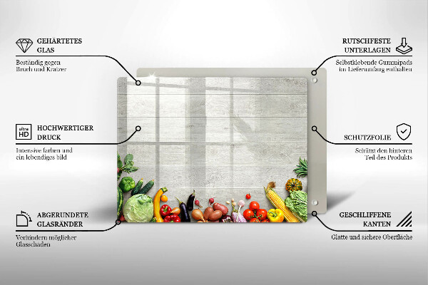 Steklena podloga za rezanje Zelenjava na deskah