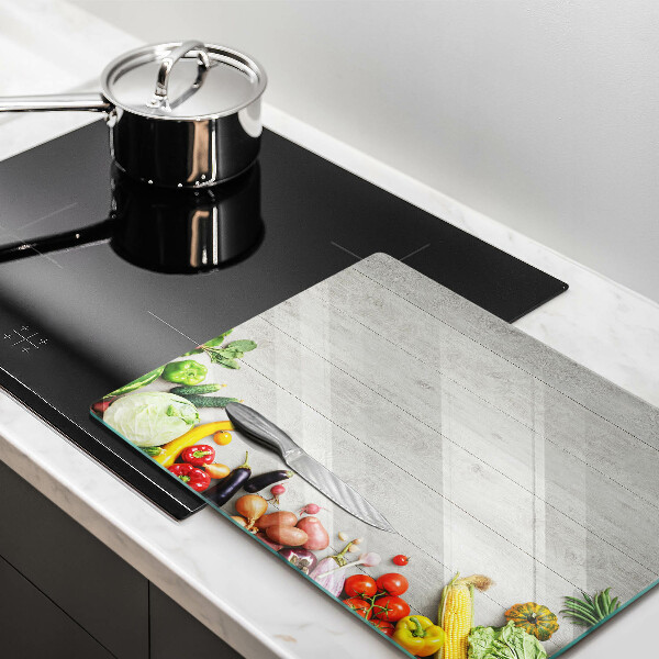 Steklena podloga za rezanje Zelenjava na deskah