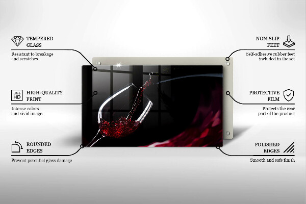 Steklena podloga za rezanje Kozarec rdečega vina