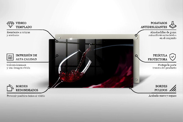 Steklena podloga za rezanje Kozarec rdečega vina