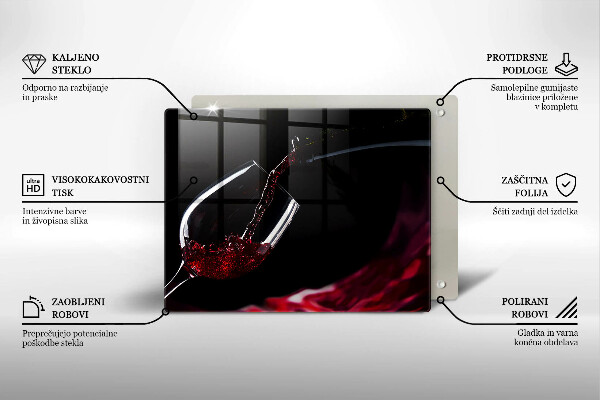 Steklena podloga za rezanje Kozarec rdečega vina