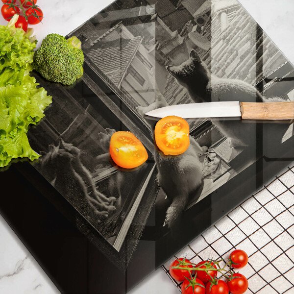 Steklena podloga za rezanje Mačje mesto in okno