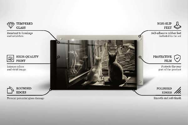 Steklena podloga za rezanje Mačje mesto in okno