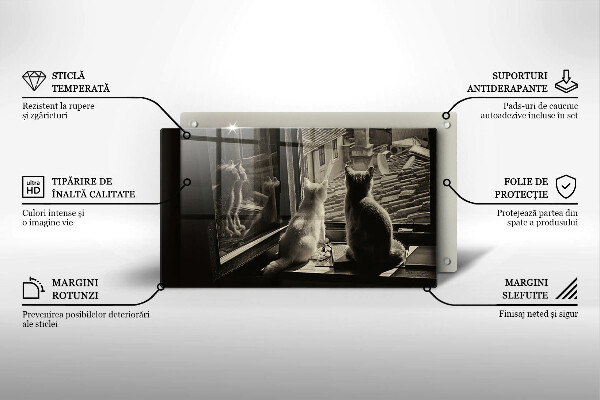 Steklena podloga za rezanje Mačje mesto in okno