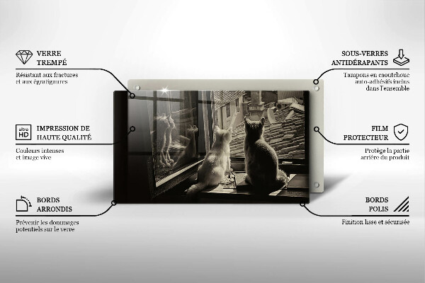 Steklena podloga za rezanje Mačje mesto in okno