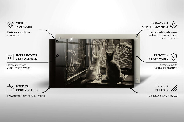 Steklena podloga za rezanje Mačje mesto in okno