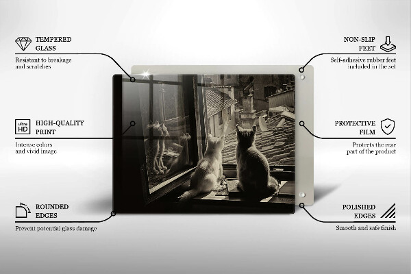 Steklena podloga za rezanje Mačje mesto in okno