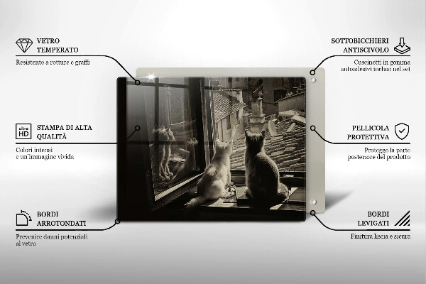 Steklena podloga za rezanje Mačje mesto in okno