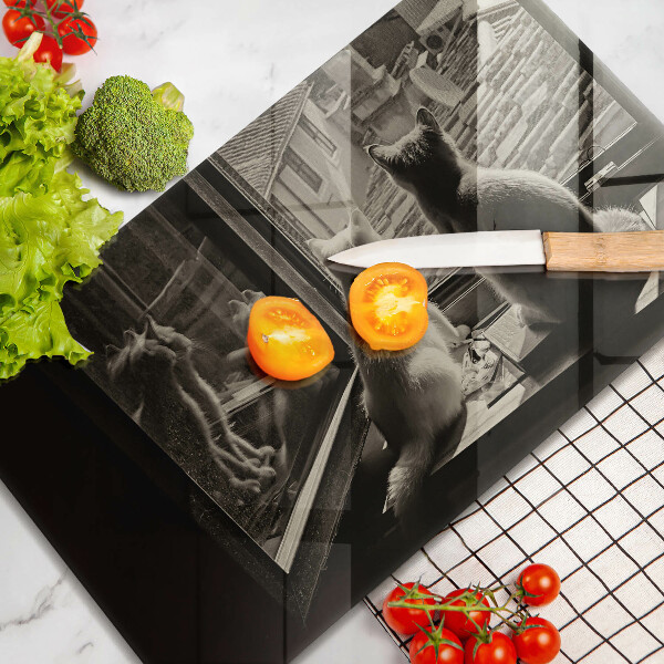 Steklena podloga za rezanje Mačje mesto in okno