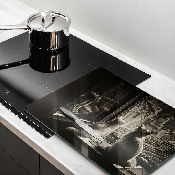 Steklena podloga za rezanje Mačje mesto in okno