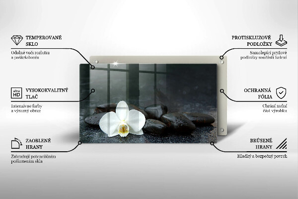 Steklena podloga za rezanje Beli cvetovi zen kamni