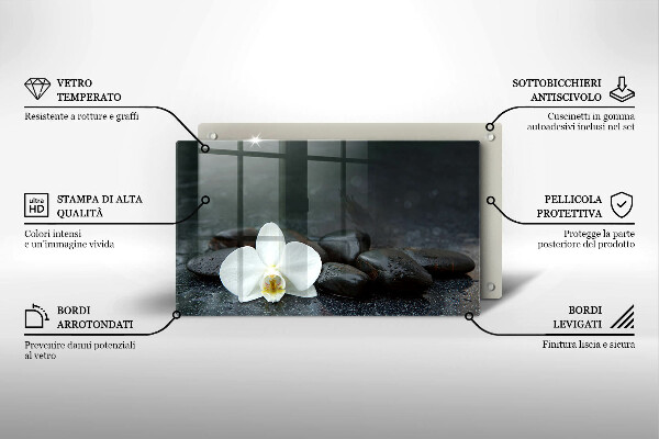 Steklena podloga za rezanje Beli cvetovi zen kamni