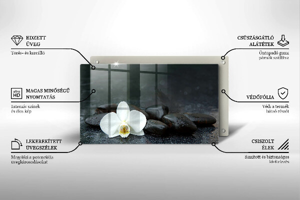 Steklena podloga za rezanje Beli cvetovi zen kamni