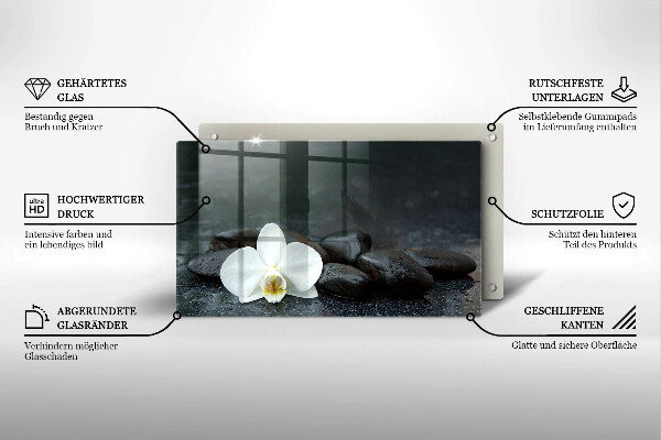 Steklena podloga za rezanje Beli cvetovi zen kamni