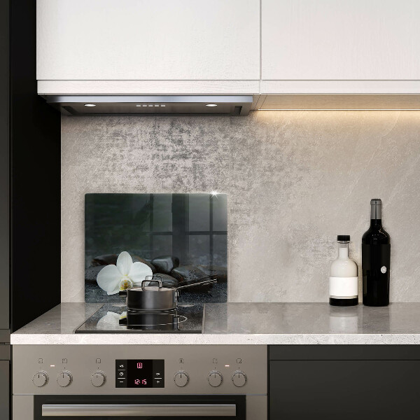 Steklena podloga za rezanje Beli cvetovi zen kamni