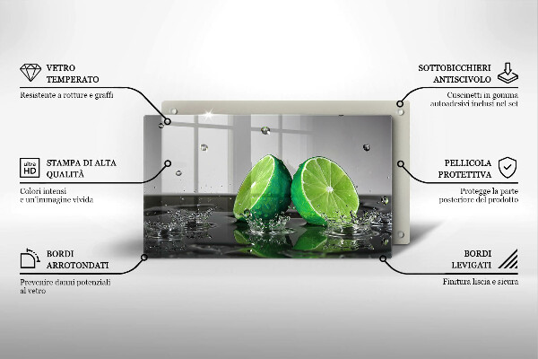 Steklena podloga za rezanje Sočne limete in voda