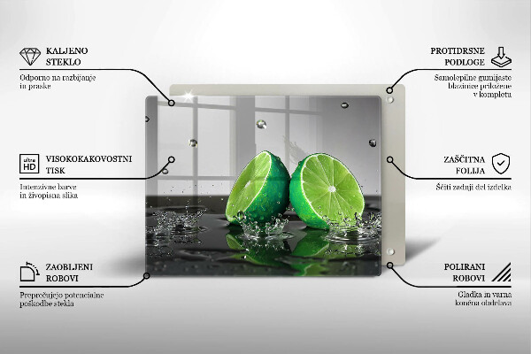 Steklena podloga za rezanje Sočne limete in voda