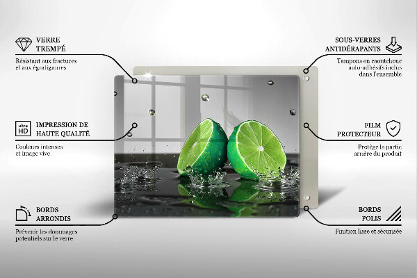 Steklena podloga za rezanje Sočne limete in voda