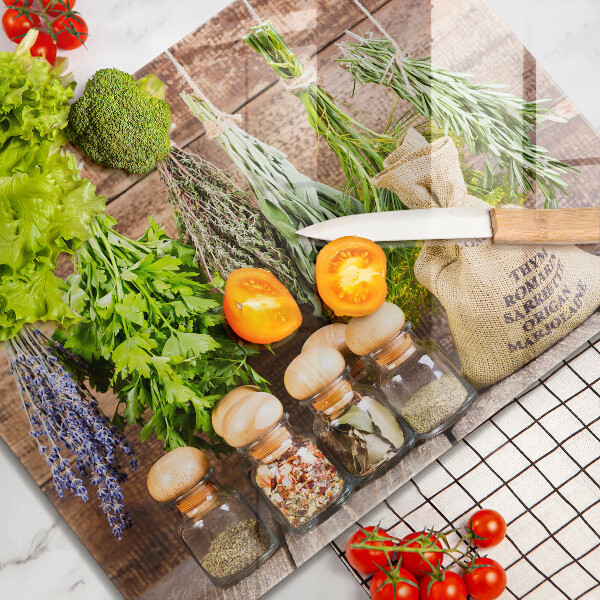 Steklena podloga za rezanje Zelišča začimbe in les