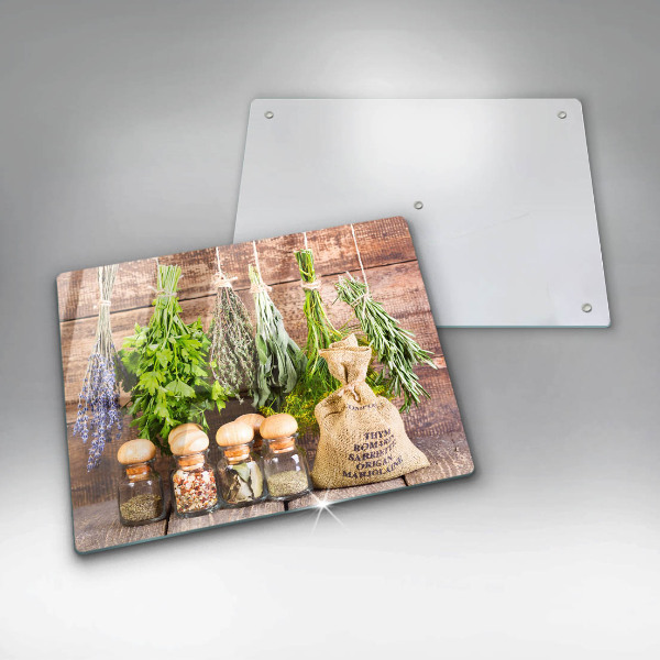 Steklena podloga za rezanje Zelišča začimbe in les