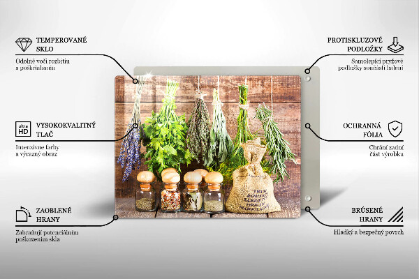 Steklena podloga za rezanje Zelišča začimbe in les