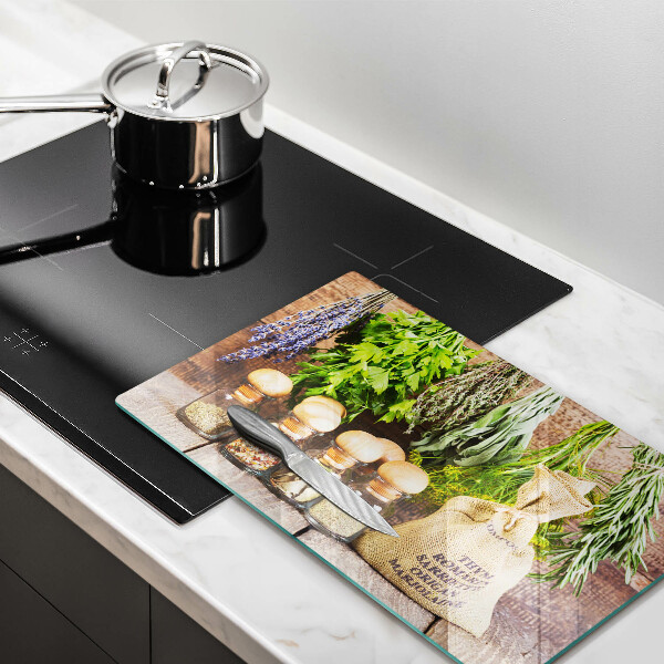 Steklena podloga za rezanje Zelišča začimbe in les