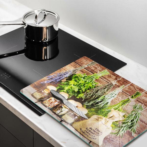Steklena podloga za rezanje Zelišča začimbe in les