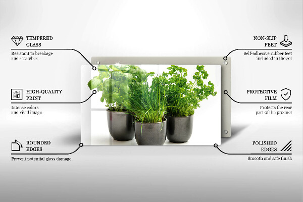Steklena podloga za rezanje Lončki z zelišči