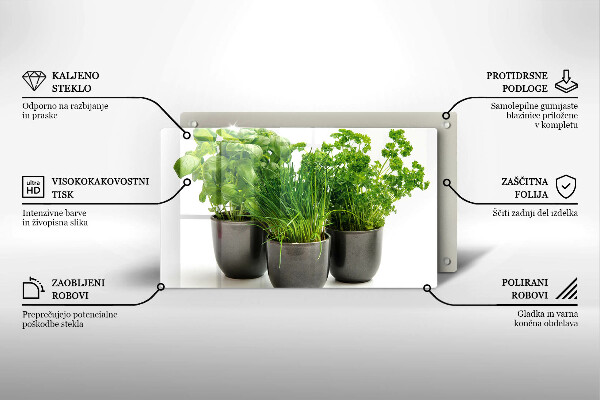 Steklena podloga za rezanje Lončki z zelišči