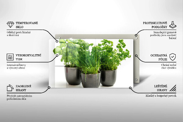 Steklena podloga za rezanje Lončki z zelišči