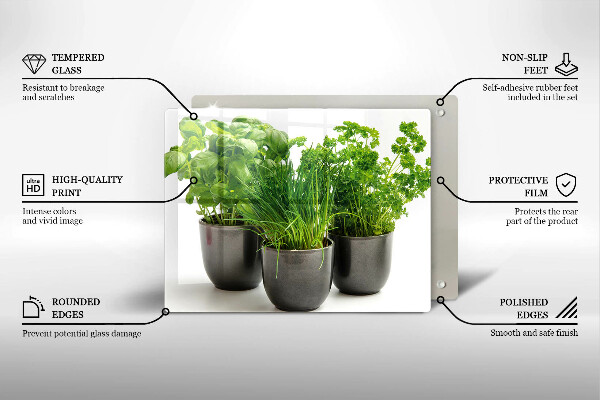 Steklena podloga za rezanje Lončki z zelišči