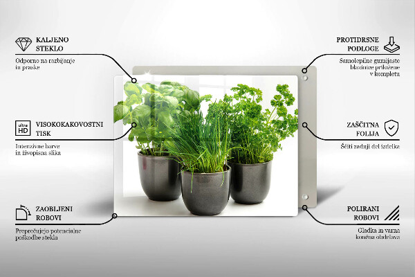 Steklena podloga za rezanje Lončki z zelišči