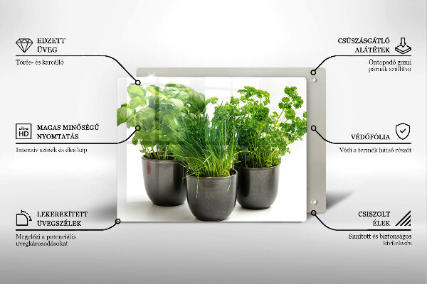 Steklena podloga za rezanje Lončki z zelišči